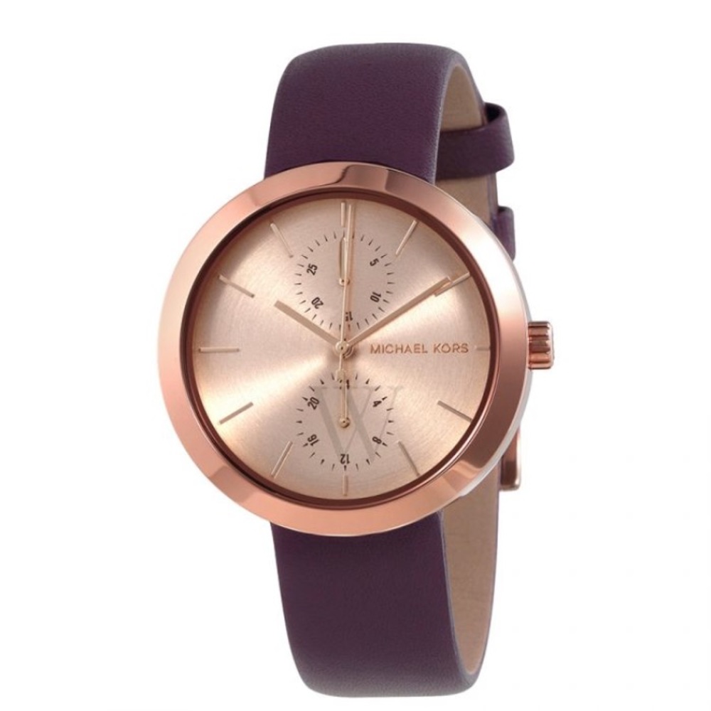 MIchael Kors Plum Purple Leather Watch - Picture 1 of 4